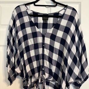 Forever 21 Blue and White Checkered Dolman Sleeve Top